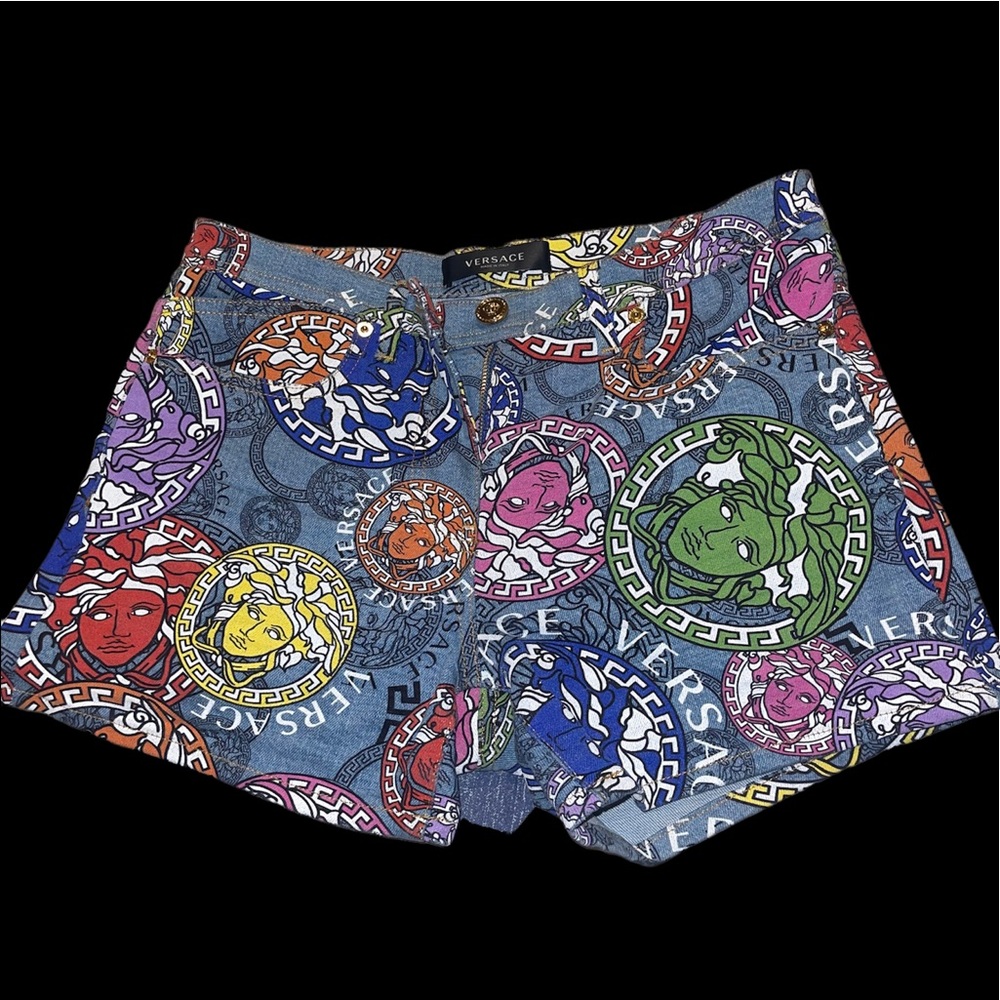 Versace Medusa Amplified Print Denim Shorts Size: 26